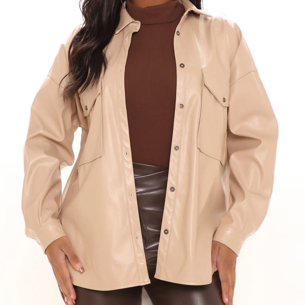 Button Down leather Shirt | Color: Taupe| Size: XL | Brand: Fashion Nova